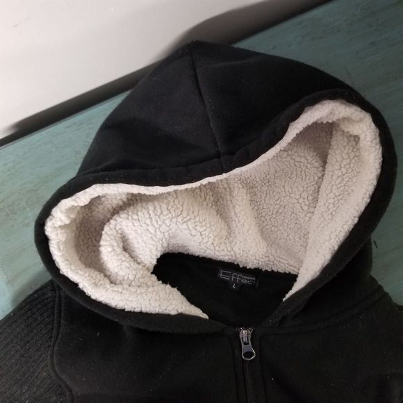 Effect black hoodie sweater with knit sleeve - Picture 3 of 11